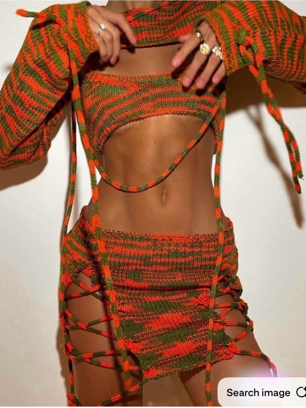 Jaded London Orange Green Space Dye Knit Lace Up Ruched Mini Skirt Size Small